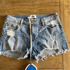 Paige distressed denim shorts, mid-rise, size28